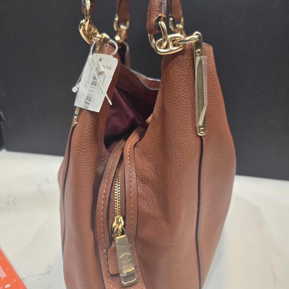 Coach Tan Leather Shoulder Bag with Gold Hardware